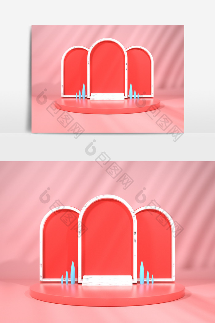 C4D简约粉色电商促销装饰展示台元素