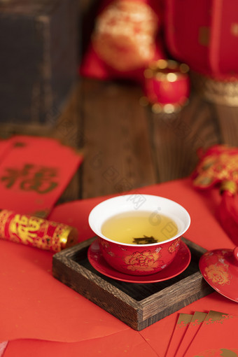 红色茶碗新春素材