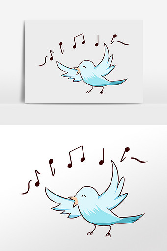 手绘卡通可爱小鸟唱歌表情插画图片下载
