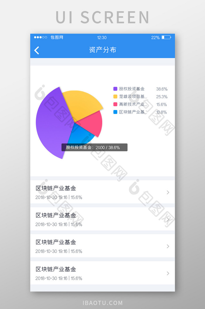 蓝色简约投资APP资产分布UI移动界面