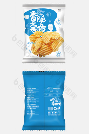 蓝色清新简约香脆署格食品包装设计图片