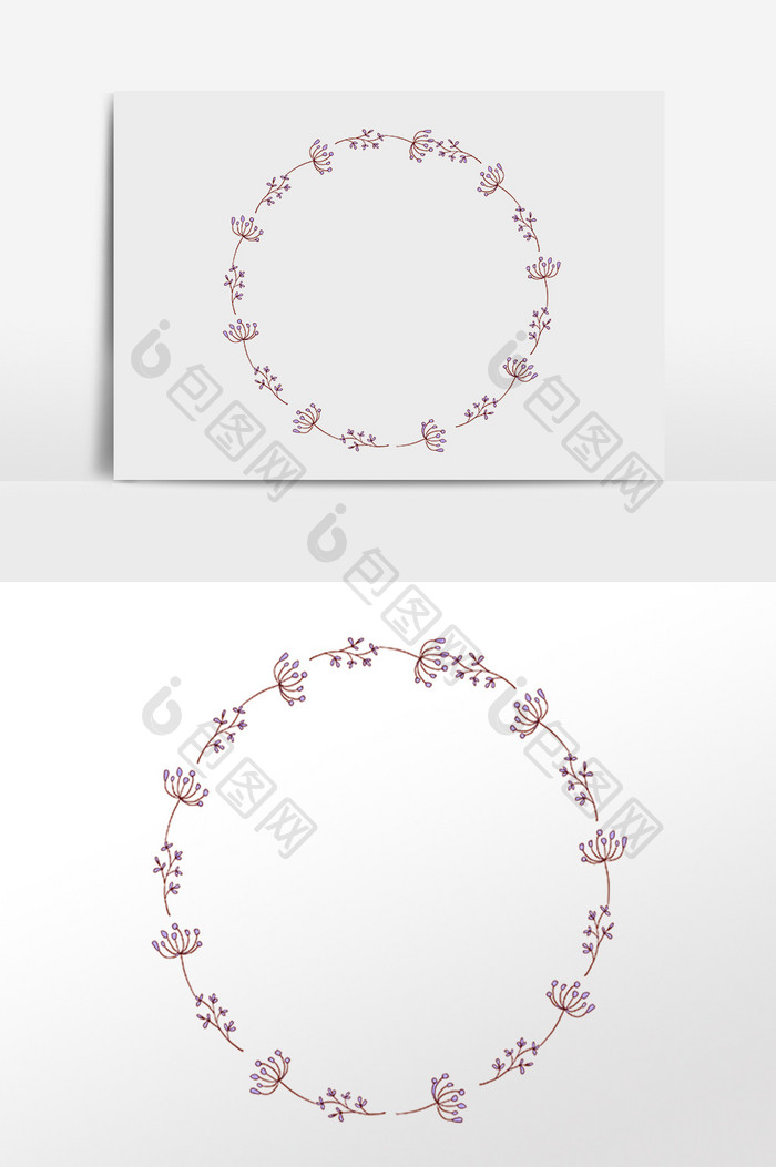 手绘植物花环植物边框插画
