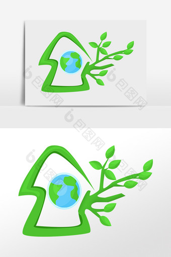 手绘绿色公益植物树木插画图片