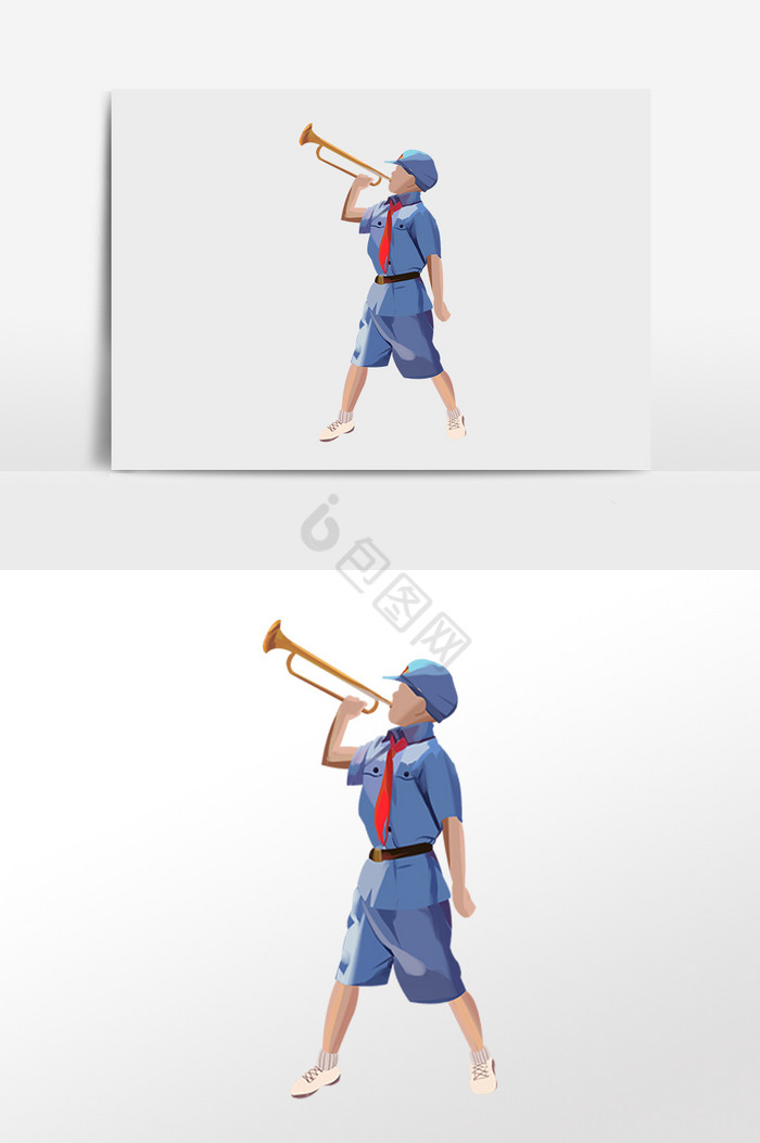 八路军军人吹号插画图片