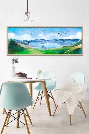 欧式山水风景手绘麋鹿客厅装饰画图片