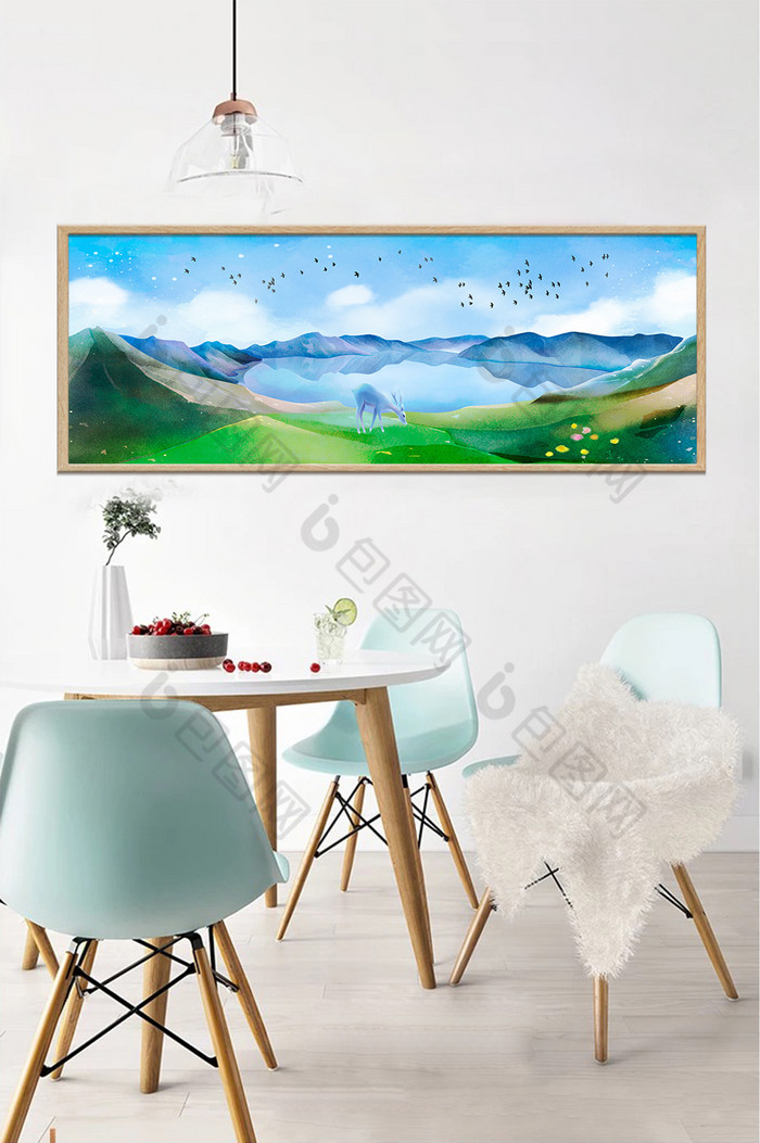 欧式山水风景手绘麋鹿客厅装饰画图片图片
