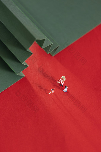 圣诞老人与孩子创意红绿背景