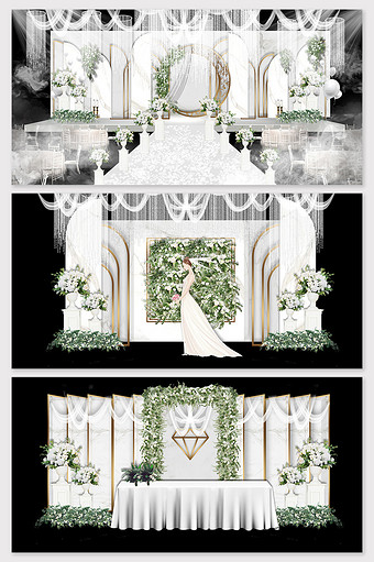 现代简约森系白色大理石主题婚礼效果图图片