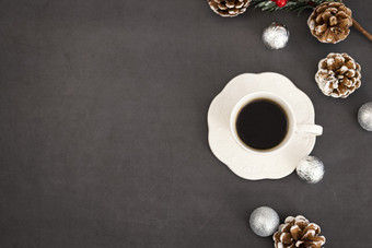 一杯咖啡<strong>圣诞</strong>节俯拍图片