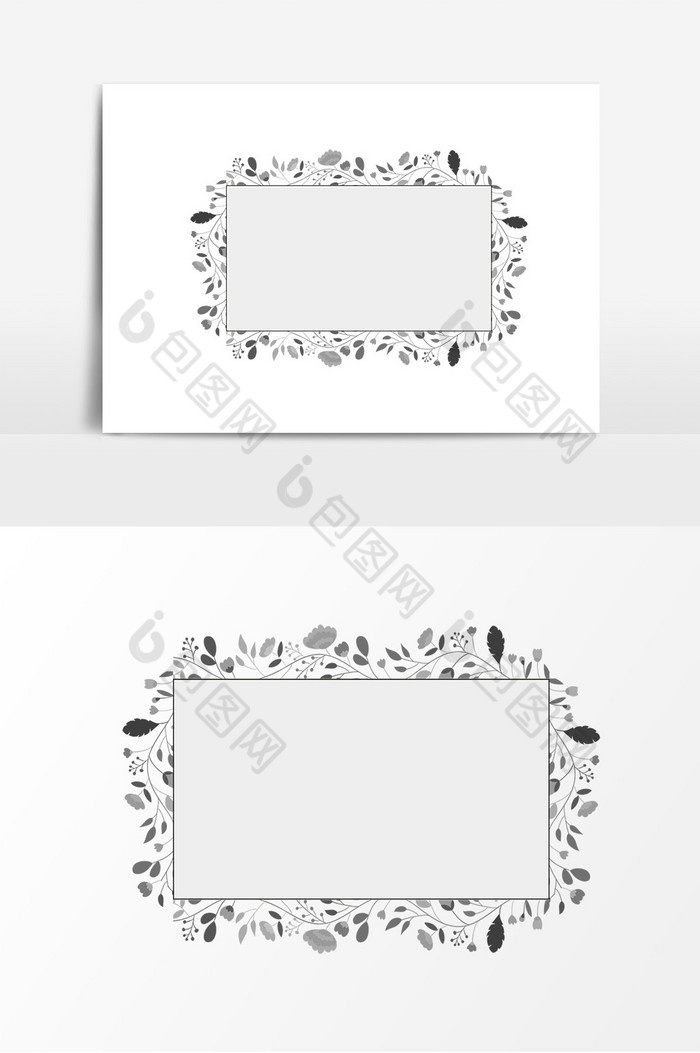 黑白水墨花朵植物边框图片图片