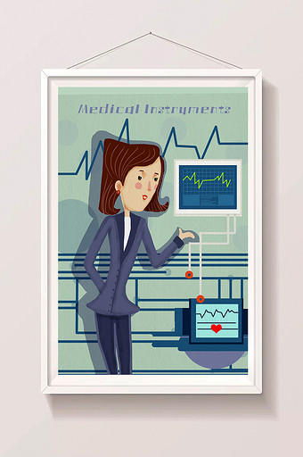 平面风格美女推销医疗产品医疗行业插画图片