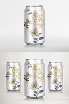 简约中国风水墨菊花茶饮料罐装包装设计