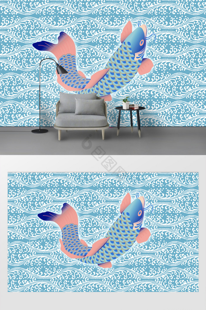 鲤鱼跳龙门传统纹样中式潮流图片
