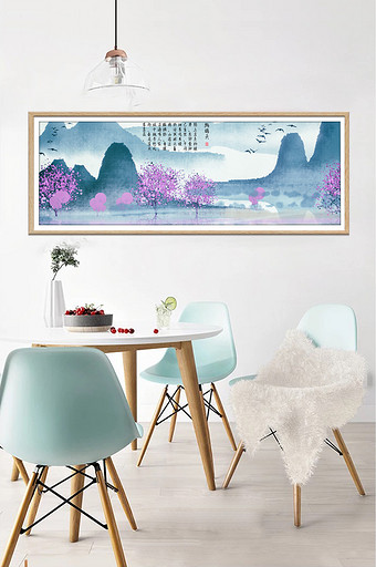 中式风格桃花源风景山水装饰画图片