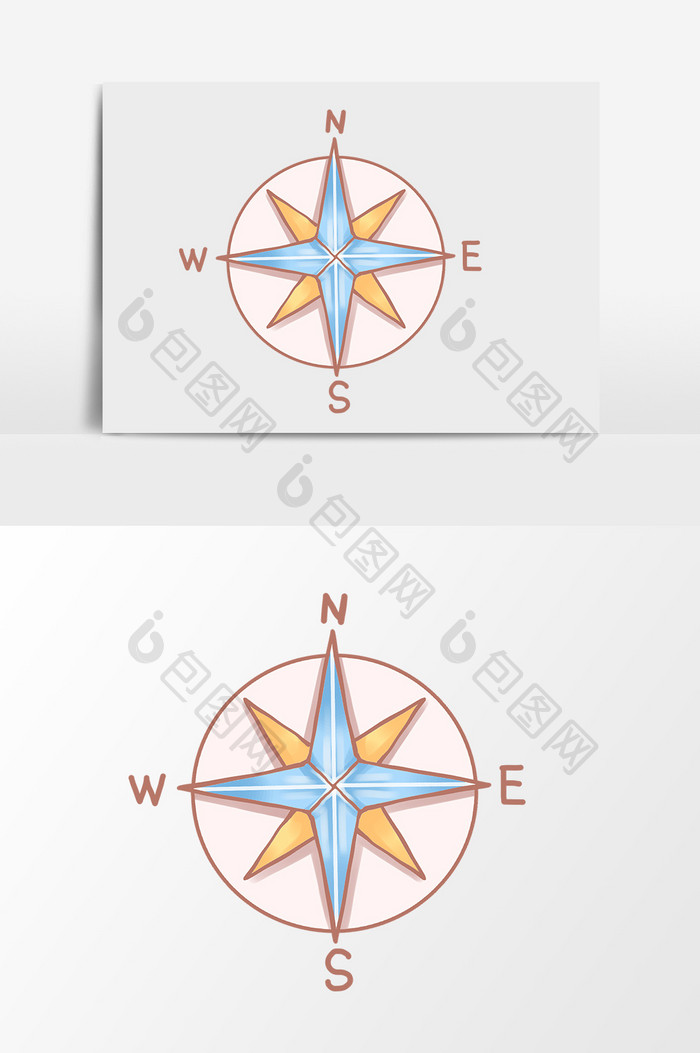 手绘卡通小清新蓝色航海指南针小元素