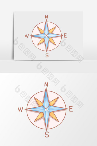 手绘卡通小清新蓝色航海指南针小元素图片