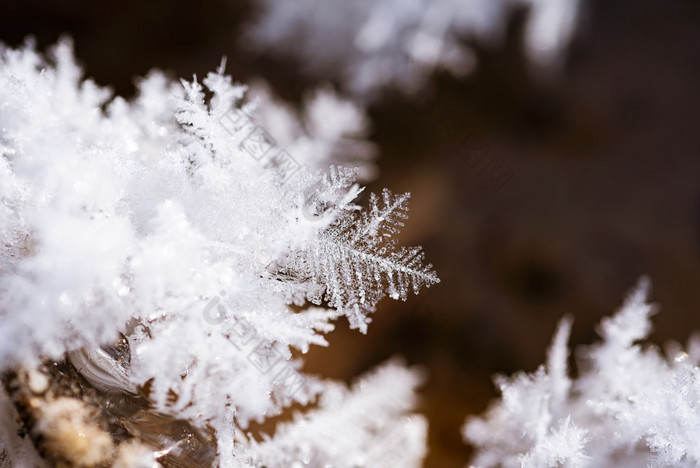 冬天水面的冰晶积雪