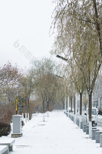 冬天雪中的人形道