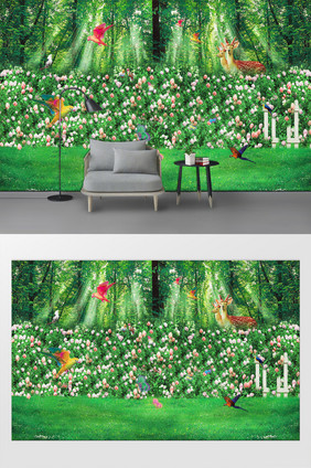 绿野仙踪玫瑰花纹主题背景墙