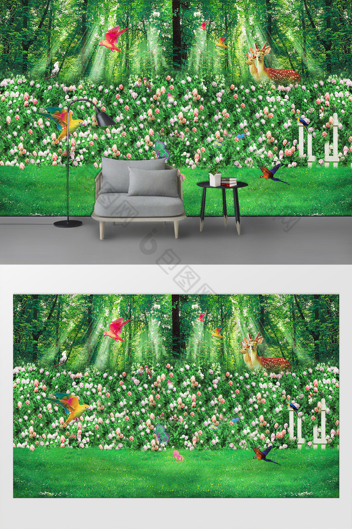 绿野仙踪玫瑰花纹主题背景墙