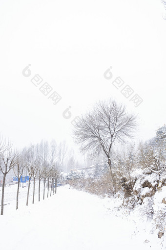 冬天大雪中的山路山道