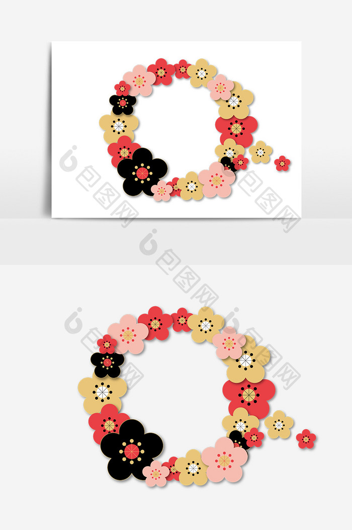 日式樱花彩色花环边框矢量手绘元素