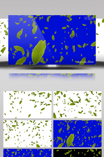 蓝屏抠像树叶飘落动态视频素材图片