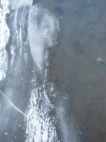 冬季结冰的河面气泡