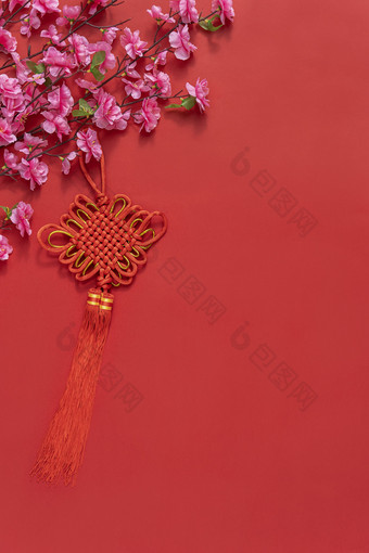 中国结桃花春节红色海报