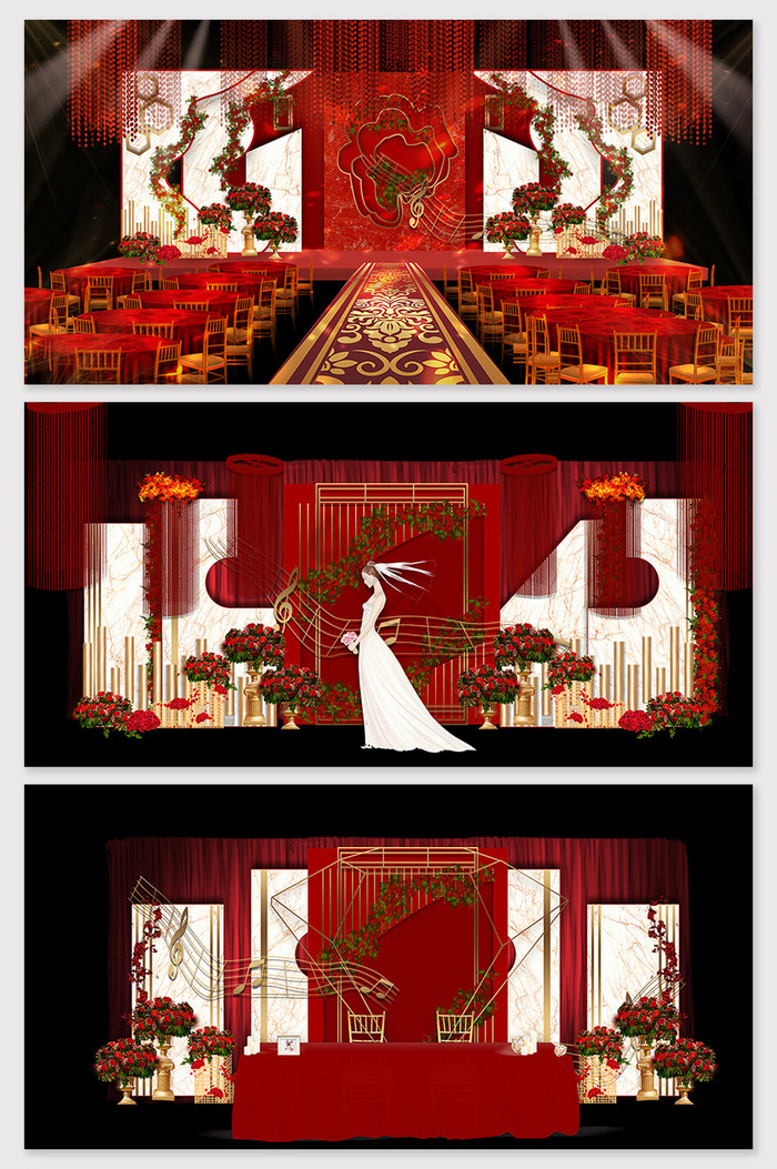 现代简约红色欧式大理石婚礼效果图图片