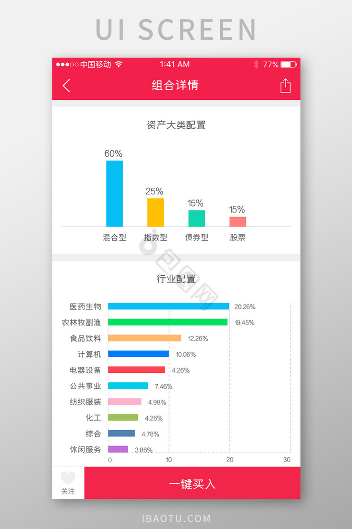 红色金融行业app组合配置UI界面图片