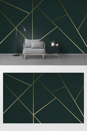现代简约几何立体金色线条卧室背景墙图片