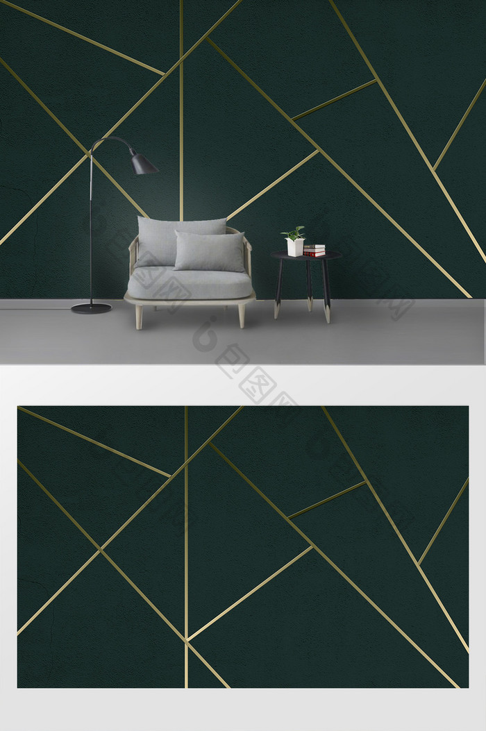 现代简约几何立体金色线条卧室背景墙