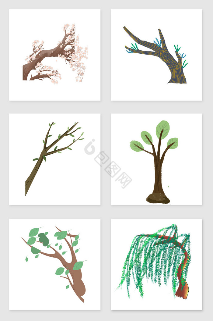 各种形状的树套图插画图片