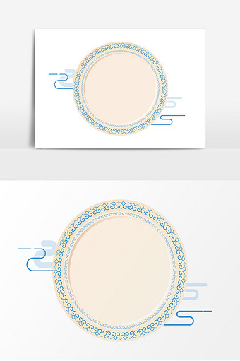卡通青花瓷盘子边框元素图片下载