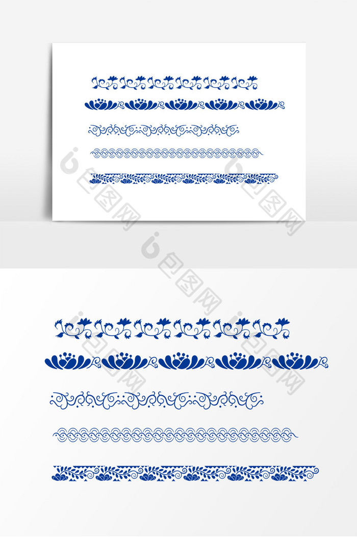 蓝色青花瓷图案边条元素