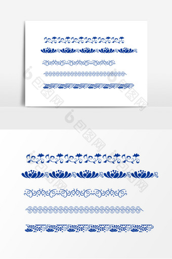 蓝色青花瓷图案边条元素图片