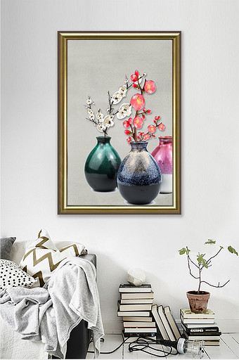 浮雕花瓶花卉复古装饰画图片