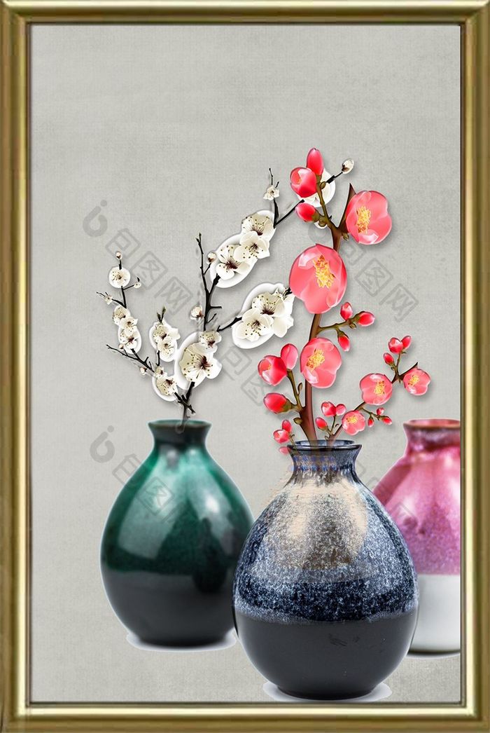 浮雕花瓶花卉复古装饰画