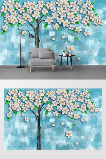 现代手绘发财树花卉油画背景墙图片