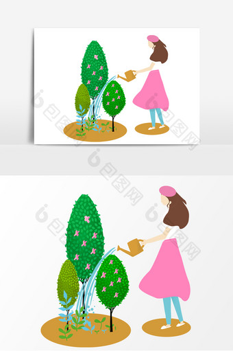 插画312植树节元素图片