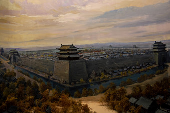 盛京城护城河两岸场景画