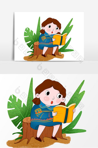 开学季儿童读书插画图片