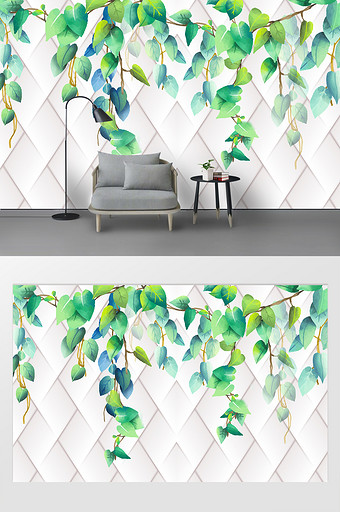 清新时尚立体几何水彩手绘叶子树叶背景墙图片