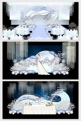现代简约蓝色海洋主题婚礼效果图