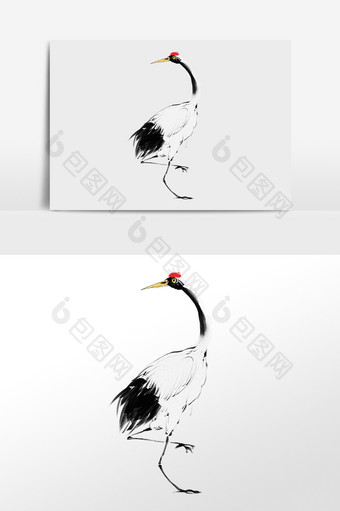 手绘水墨丹顶鹤动物插画图片