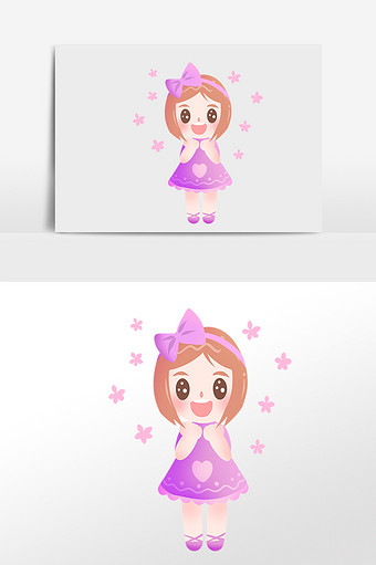 手绘可爱开心高兴小女孩插画