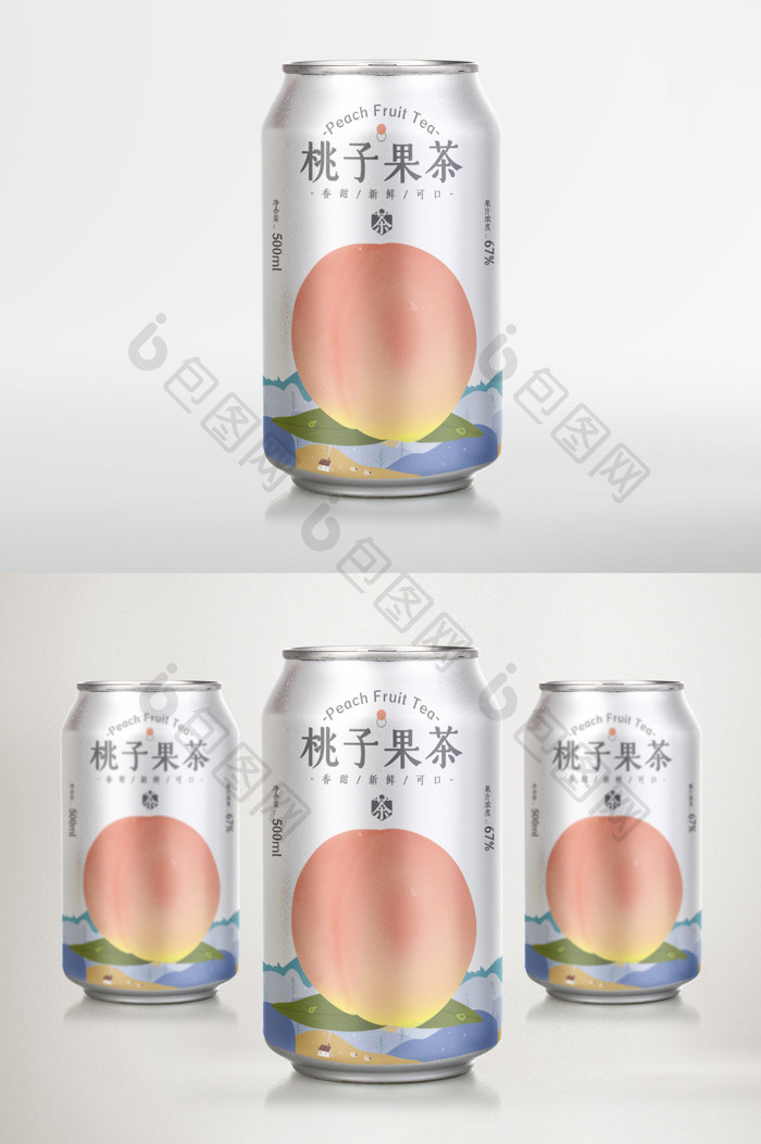 红色简约桃子果茶罐装饮料包装设计