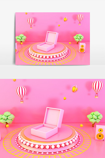 C4D电商节日粉色礼盒促销活动场景模型图片
