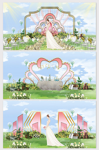时尚梦幻丝带粉草坪婚礼效果图图片